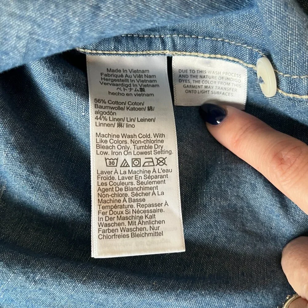 Madewell Chambray Cotton Linen Blend Blue Long Sleeve Button Down Shirt M - Picture 5 of 10